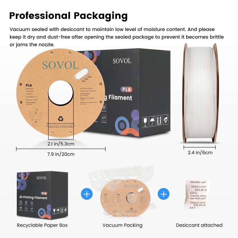 Sovol PLA 3D Printer Filament 2kg (4.4 lbs) Spool Printing Materials, Wiring Tightness, Dimensional Accuracy +/- 0.03 mm, 1.75 mm, Black+White - Image 5